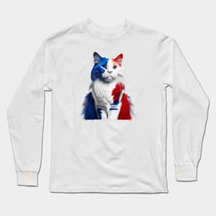 [AI Art] Red, blue and white fluffy Kitty Cat Long Sleeve T-Shirt